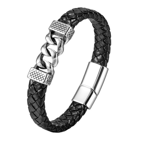 Men's Vintage Diamond Pattern Braided Leather Bracelet