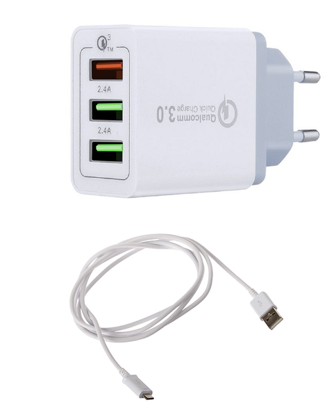 iLite 6.4A 3-Port Qualcomm Charging Wall Adapter with Micro USB Cable