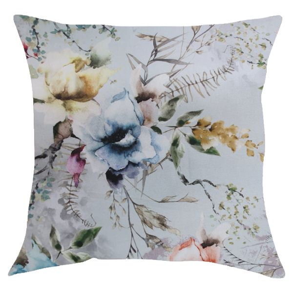 Light Blue Pillow/Scatter Cushion with Tea Roses &amp; Flowers (Inner Included)