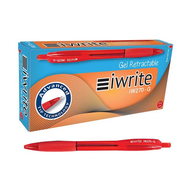 iWrite Retractable Gel Pen with Rubber Grip 0.5mm Red - Box of 12