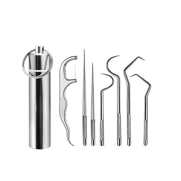 Toothpick Holder Stainless Steel 7 In 1 Metal Toothpick + Holder 