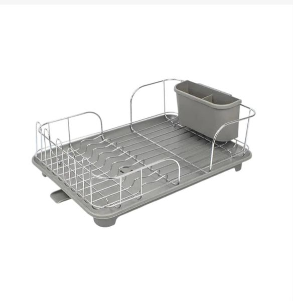 Stainless Steel 2-Tier Dish Drying Rack with Utensil Holder - Grey Finish