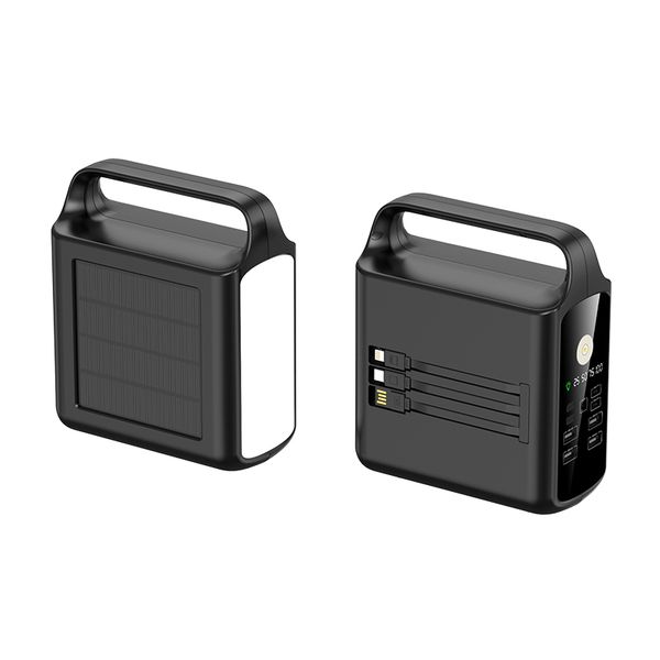 100,000mAh Fast Charging Portable Solar Power Bank with Built-in Cable &amp;LED