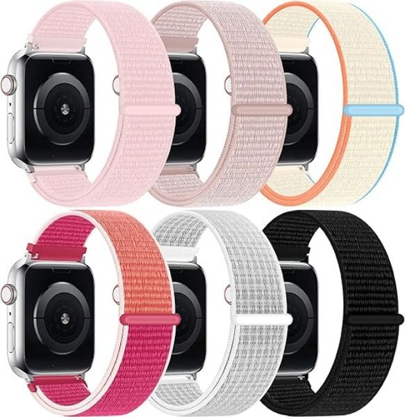 6pcs Nylon sports bands, compatible with Apple Watch bands 42/44/45/46/49mm