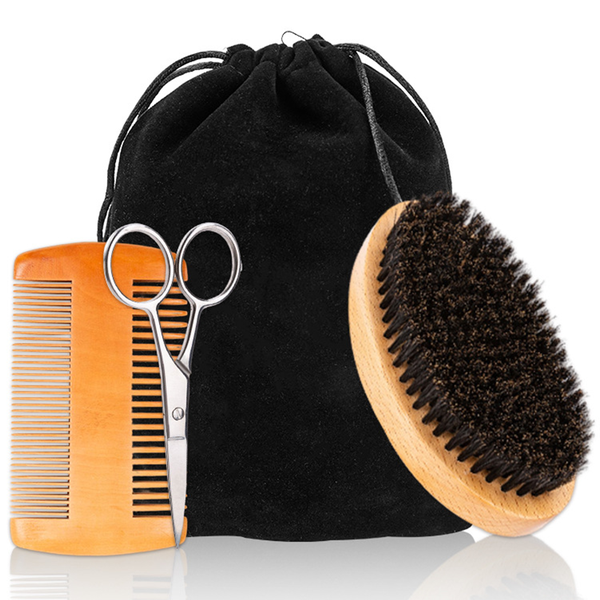 4PCS Men's Beard Comb Set Scissors Double-Sided Comb Packing Bag