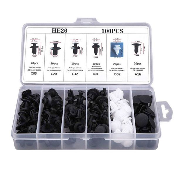 Nysen Car Body Plastic Push Retainer Pin Rivet Fasteners Kit 100 pcs
