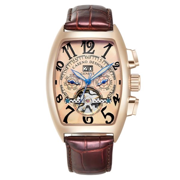 CASENO DESIGN Men Tourbillon Automatic Self-Winding Watch Calendar Leather
