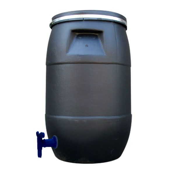 100 Litre Storage Drum with Tap - Open Head - Black