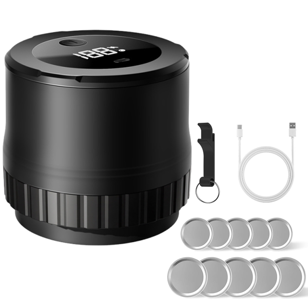13-Piece Electric Mason Jar Vacuum Sealer Set with Wide, Regular Mouth Lids