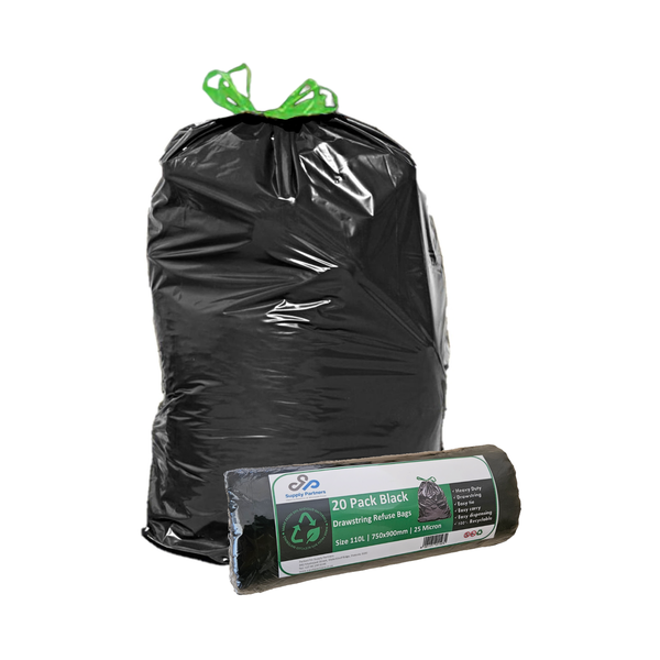 Supply Partners 20 x Drawstring (25 Micron) Refuse Bags