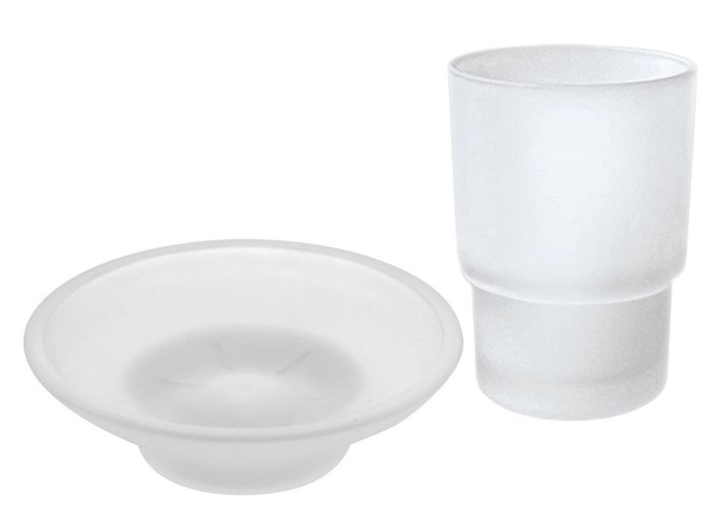 Elegant Toothbrush + Soap Dish Round Glass Replacement - Frosted Combo