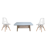 Modern Wooden Table And 2 Clear Wooden Leg Chairs
