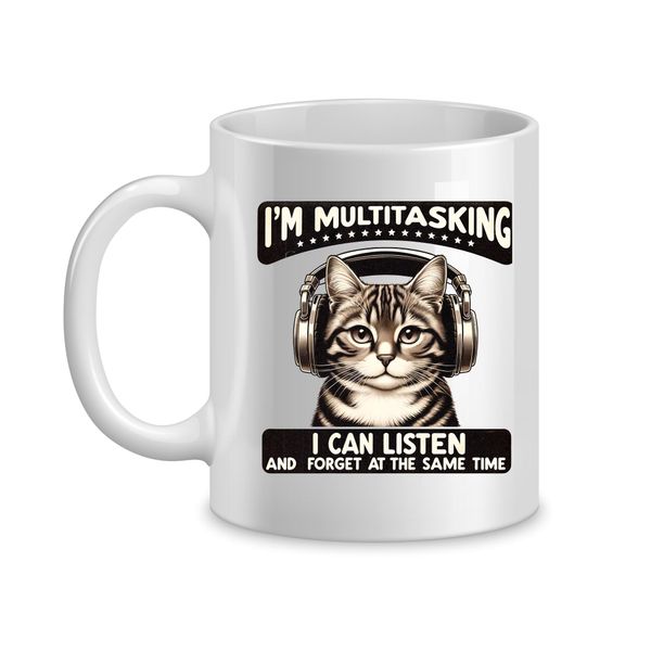 Listening Cat Coffee Mugs with Funny Jokes Graphic Animal Sayings Cups 072