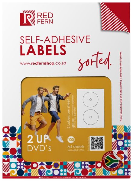 Redfern DVD 2up A4 Self-Adhesive Labels1000 Sheets
