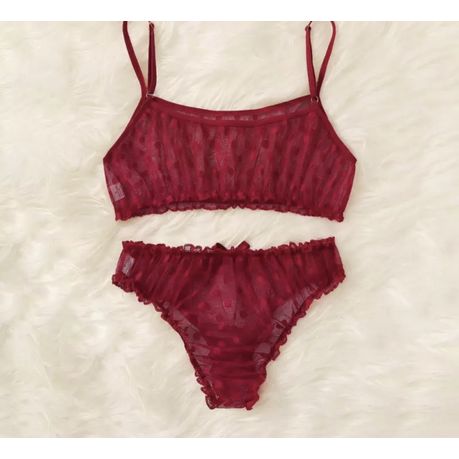 OMG Ultra Sexy Silky Sheer Bra & Panties Set - Maroon Red Desire