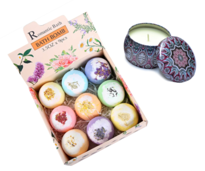 Romantic Bath Bomb and Scented Candle Set