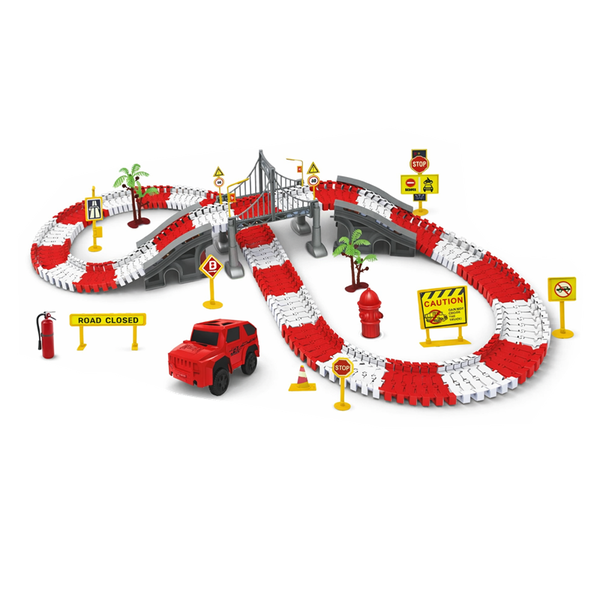 Construction Racing Track Playset with Bridge and Vehicles - Red 180 Pieces