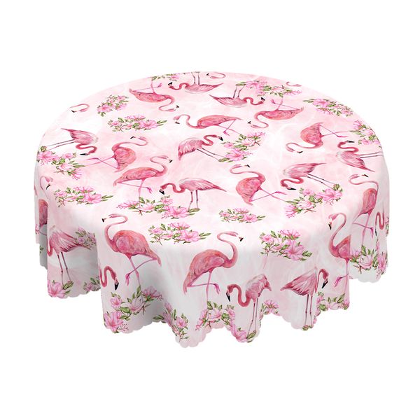 Playful Pink Flamingo Tablecloth - Vibrant Floral &amp; Bird Design for Summer