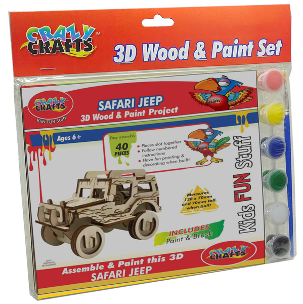 3D Wood &amp; Paint Set - Safari Jeep