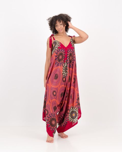 SKA VV Tie Shoulder Mandala Circle Peacock Umbrella Jumpsuits