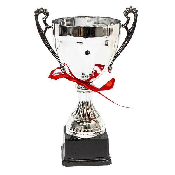 Silver Cup Trophy with Ribbon &amp; Base - Medium