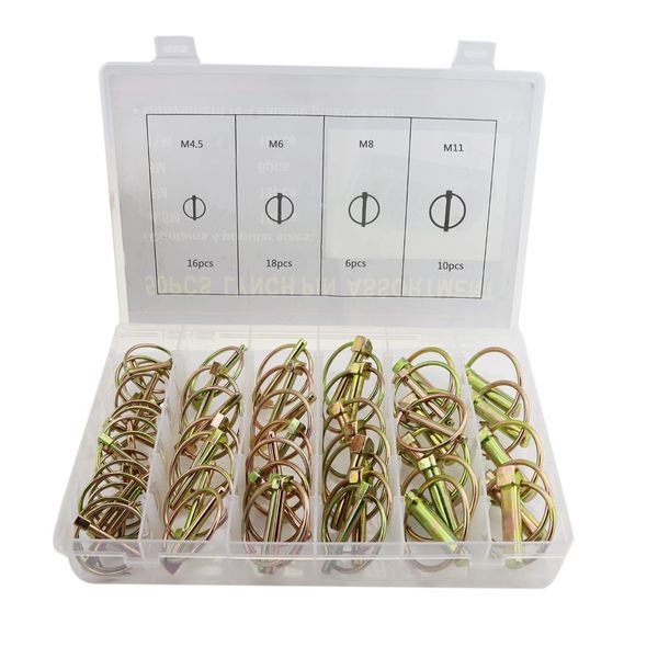 Tool DIY Lynch Locking Spring Steel Annular Pin Ring Assortment Kit 50 pcs