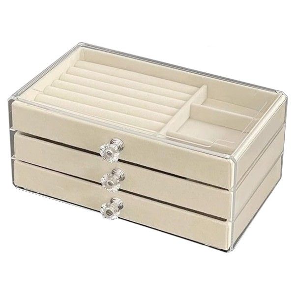 Transparent Design Jewelry Box Organiser With Multi-Layer Storage -L- White