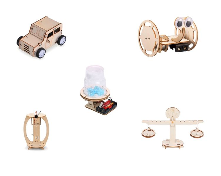 5-in-1 Kids School Science Projects - Wheeled Robot, Electrostatic Snow