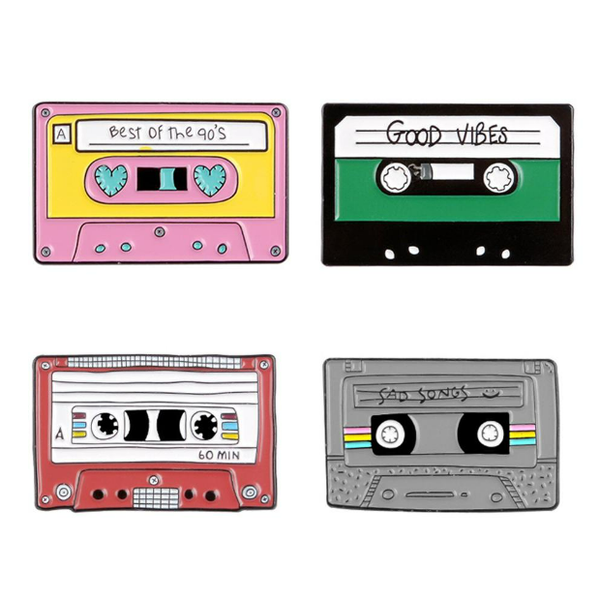 JBeauty 4 Pieces Retro Old Radio Cassette Jacket Pins