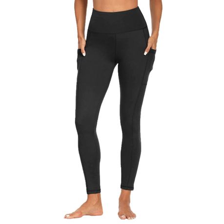 Women Black High Waisted Yoga Pant With Pockets Running Workout