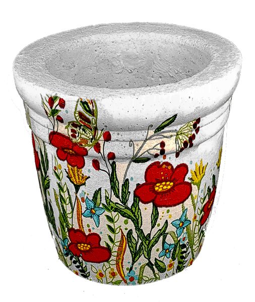 Perfectly Potty - Artisan Cement Pot - Medium Flowers - M01