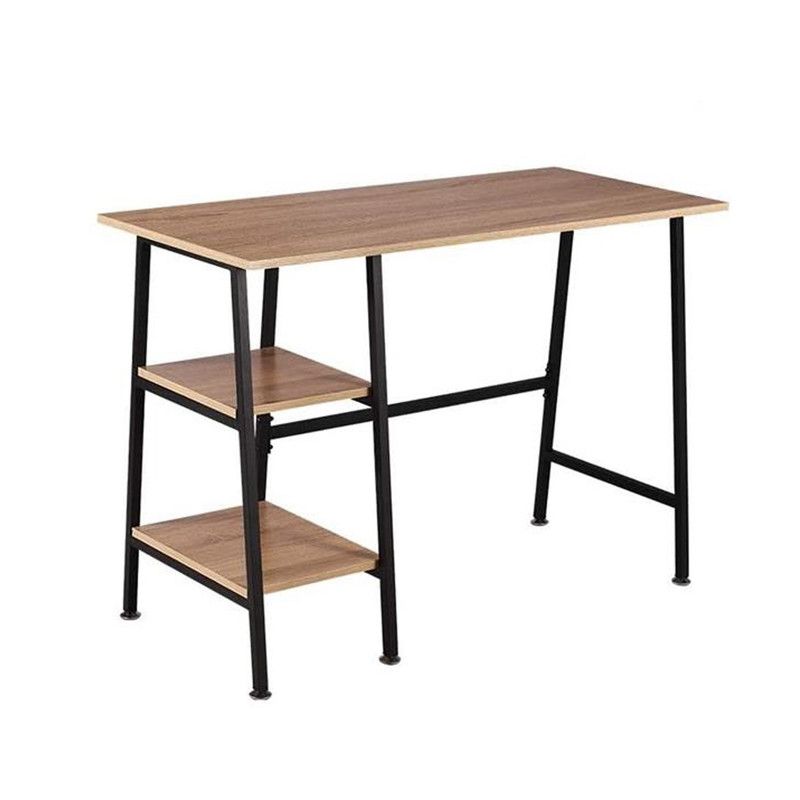 Contemporary Sturdy Writing Desk, Office Desk With Two-Tier Shelf