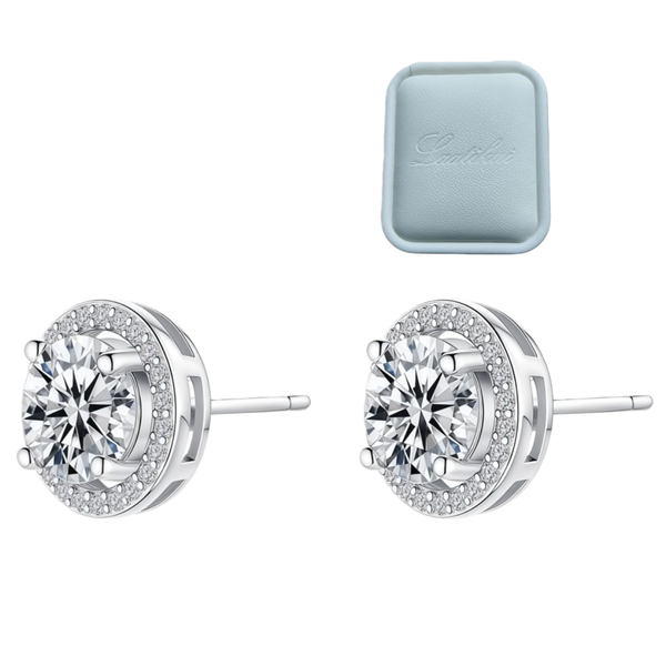 1CT Total Round D Color VVS1 Moissanite Halo Stud Earrings for Women