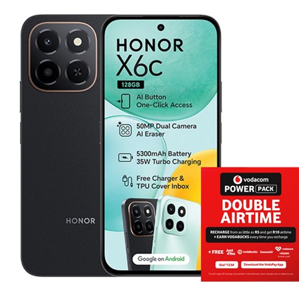 HONOR X6c 128GB LTE Dual Sim - Midnight Black + Vodacom SIM Card Pack