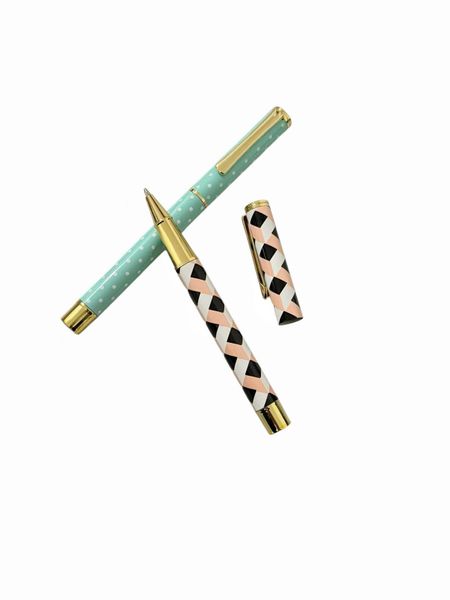 2 PCS Stylish Cap-Off Gel Pens - Blue Ink,Mint Polka Dot &amp; Geometric Print