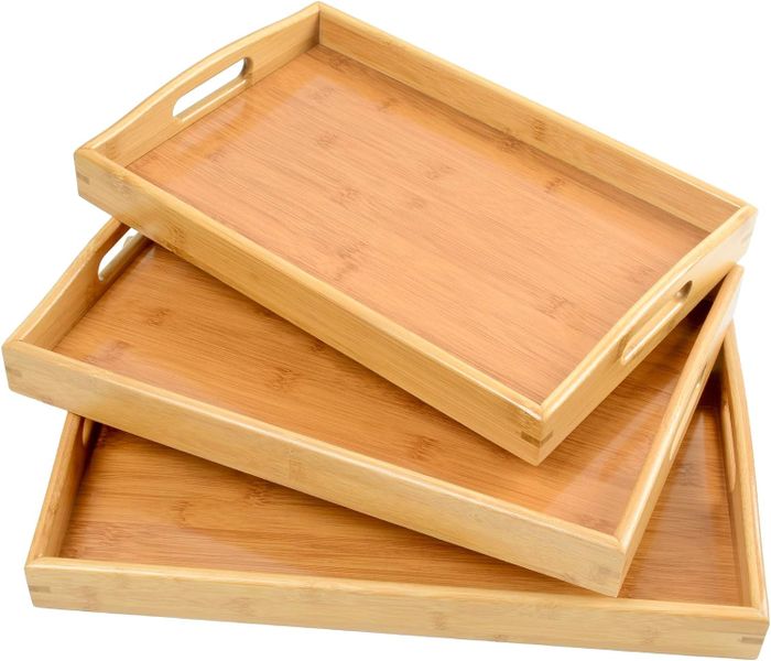 Set Of 3 Wooden Serving Trays With Handle Small, Medium and Large