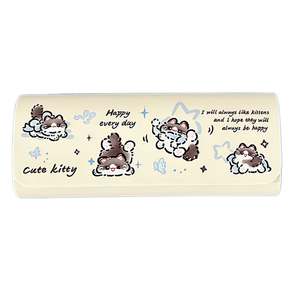 Magnetic Cute Kitty Pattern PU Leather Eyeglass Case