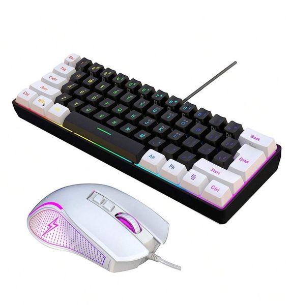 HXSJ - Wired Gaming Keyboard &amp; Mouse With RGB Backlighting - White/Black