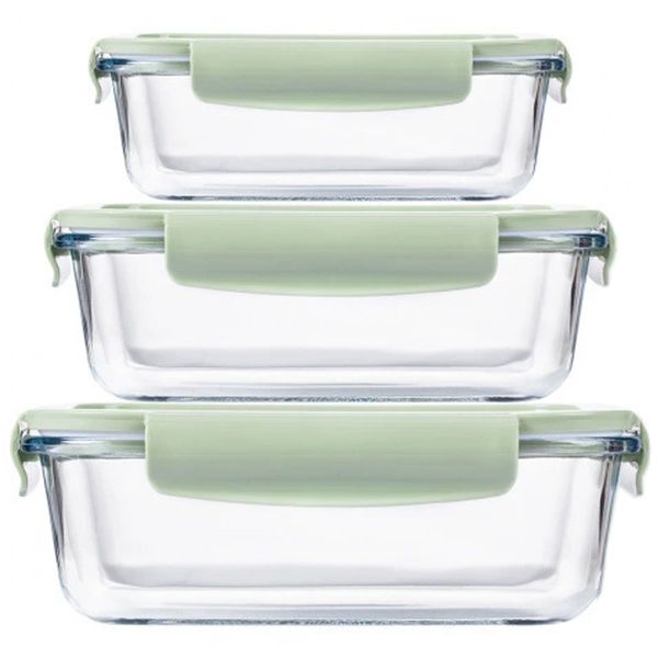 Borosilicate Glass Food Containers Set of 3 with Lids Meal Prep Containers