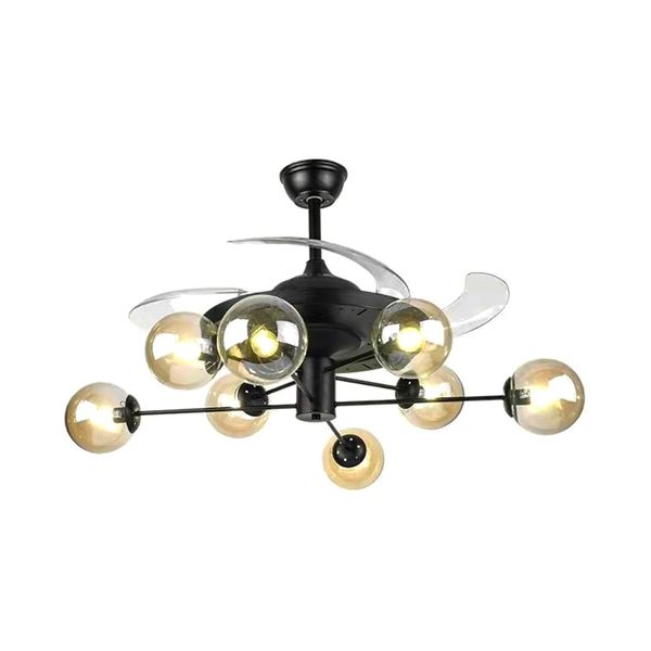 Drlight 4 Blade Ceiling Fan With Extendable Blades and 8 Modern Amber Glass