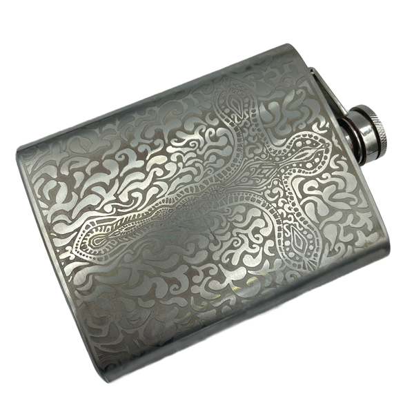Hip Flask - Stainless Steel Ancient Cross surrounded by a beautiful pattern