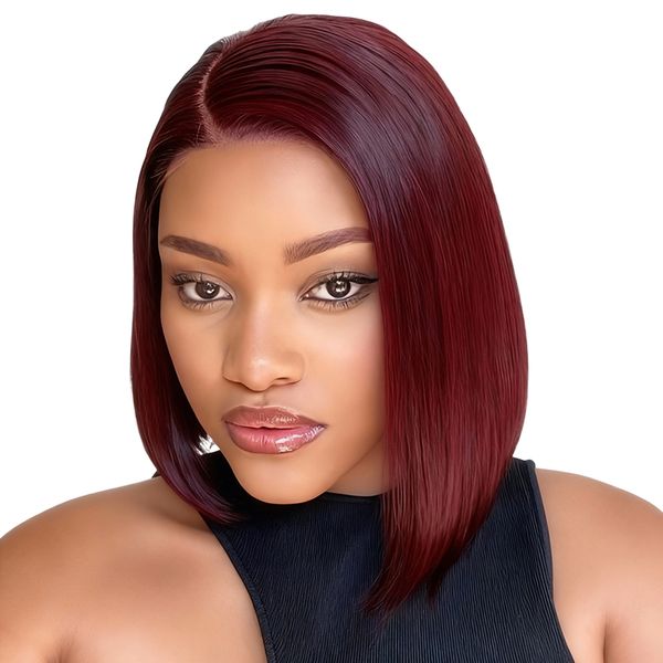 Geebuy Peruvian Hair Glueless Full Frontal Lace Bob Wig 10inch-Maroon Color