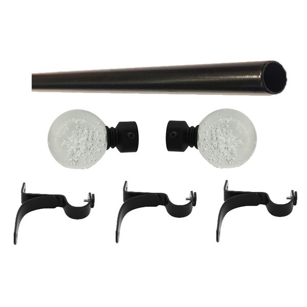 Matoc 25mm Curtain Single Pole Set - Bubble Glass Finials - Black