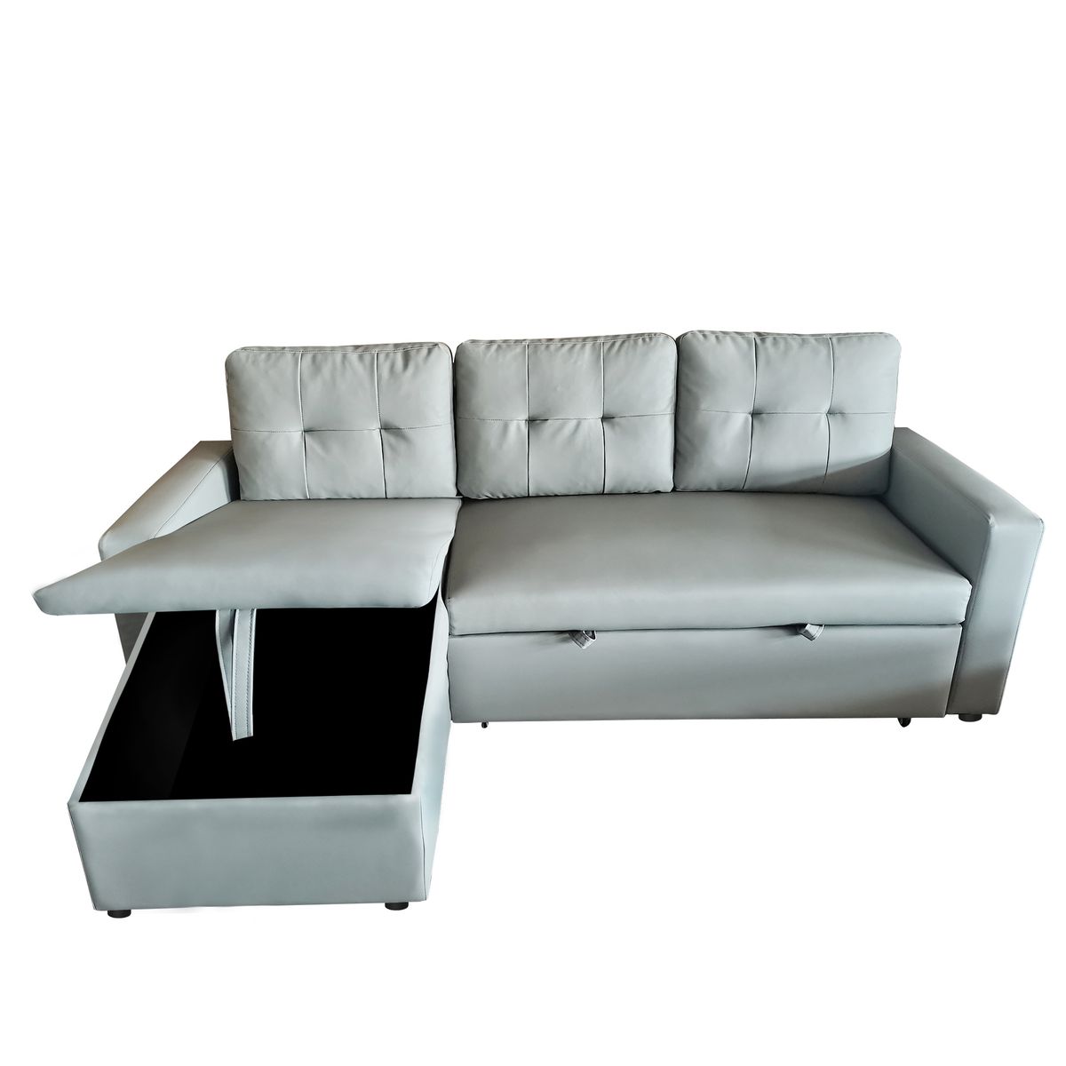 PU 3 Seater PullOut Corner Sofa Bed with Storage L Shape Sleeper Couch