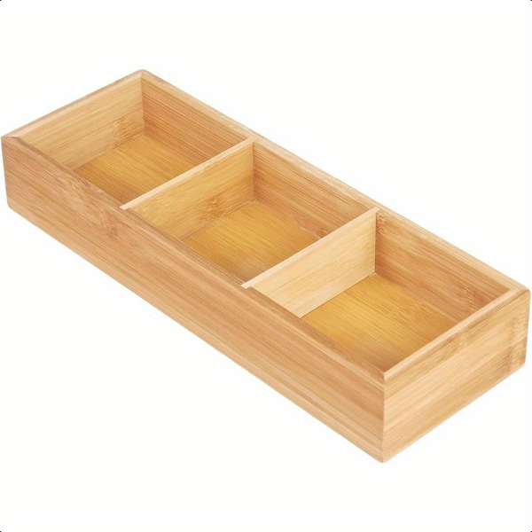 33cm Three-Compartment Bamboo Organizer Tray - Sleek &amp; Natural Storage