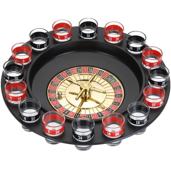 Drinking Game with 16 Shot Glasses and 2 Metal Balls - Roulette Design