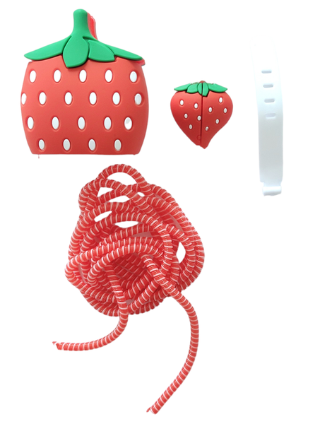 5pcs Strawberry Decor Charger Head Cover &amp; Data cable Protector Set