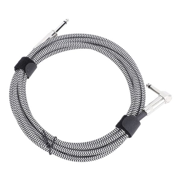 3m Nylon Braided Guitar Cable Right Angle White/Black