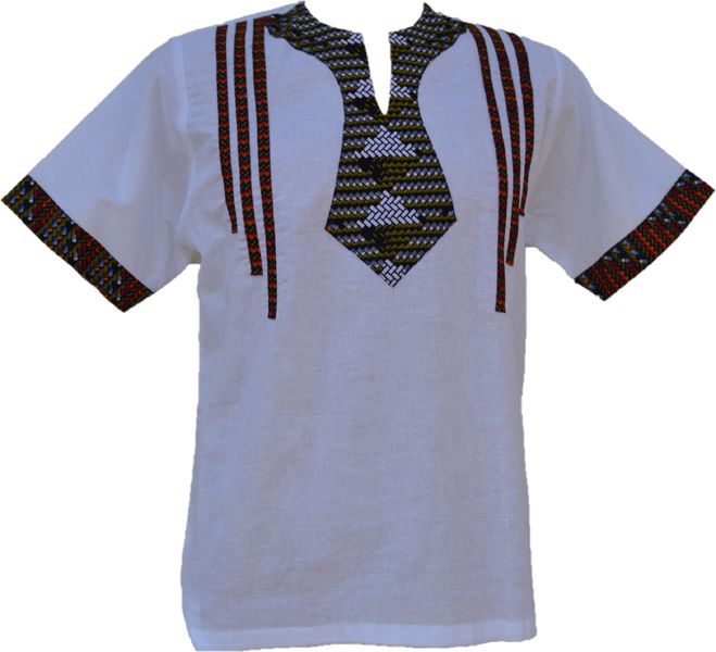 Linen Ankara Embroidered Shirt - White
