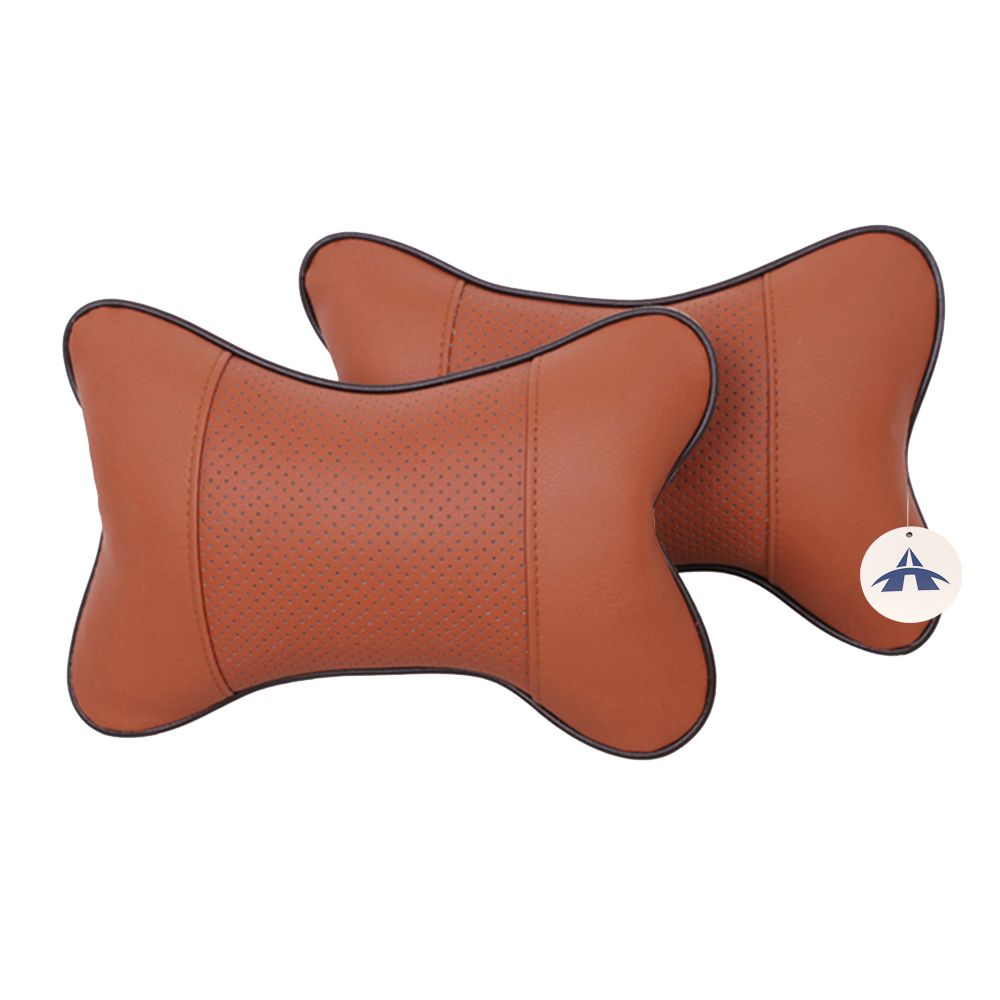 Alanes Breathable PU Car Seat Head Neck Rest Cushion - Brown - Set of 2